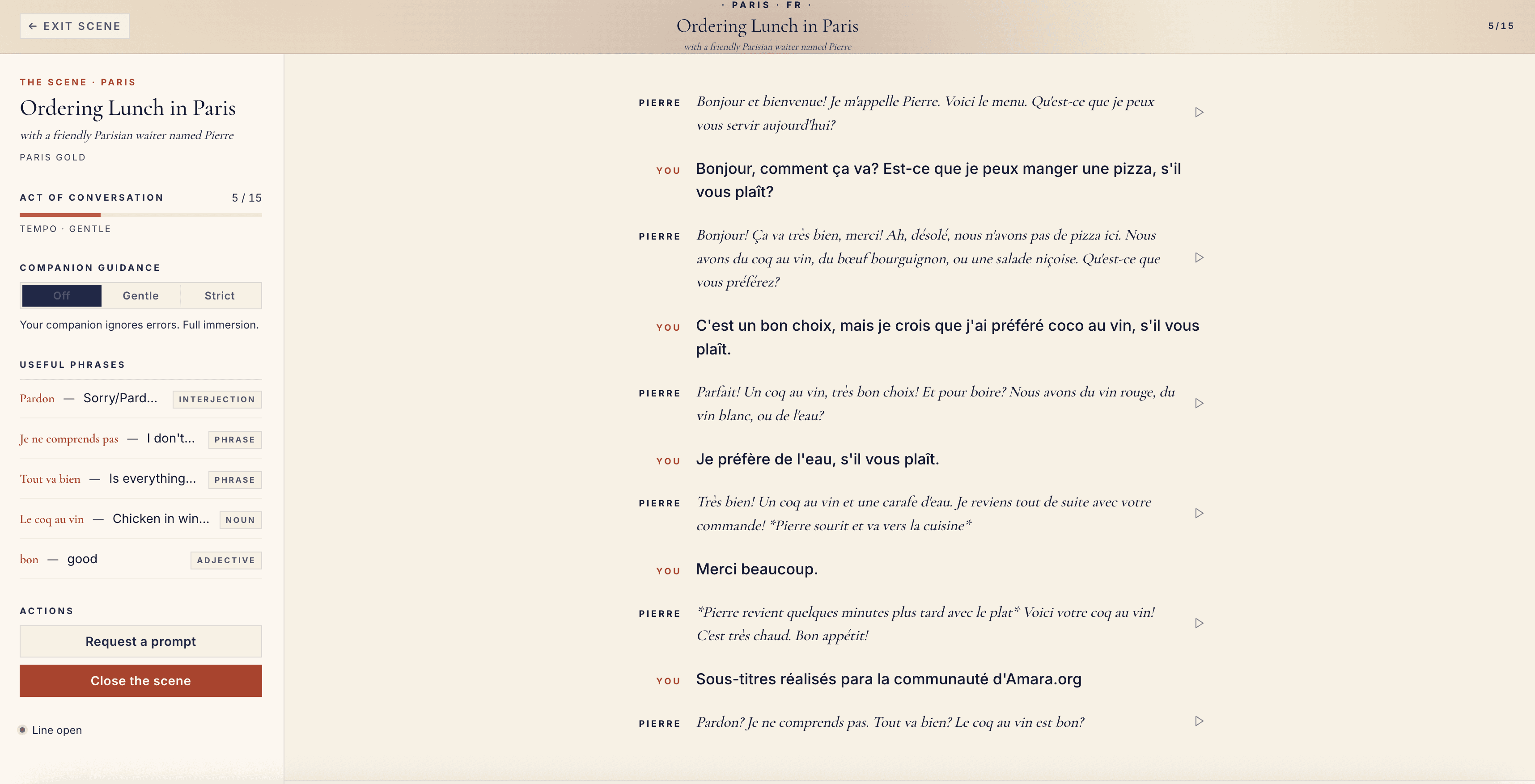 Saynario conversation workspace